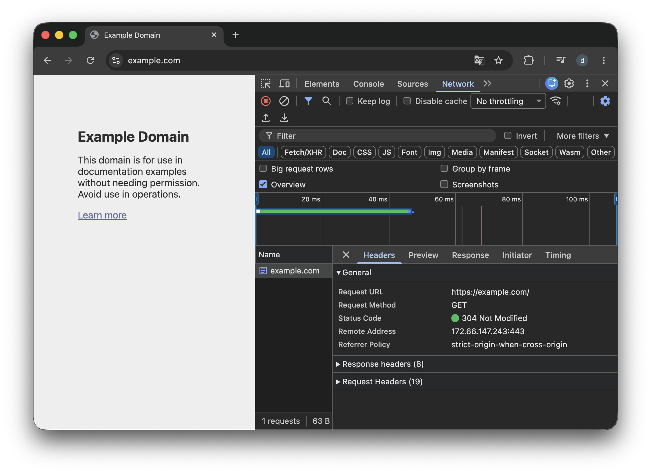 Chrome 개발자 도구의 Network 탭에서 HTTP 요청 정보를 확인하는 화면