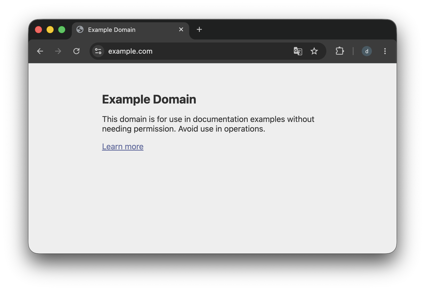 웹 브라우저에서 example.com을 연 화면